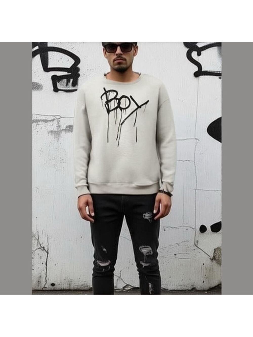 White BOY London Sweatshirt size M drip logo graffiti